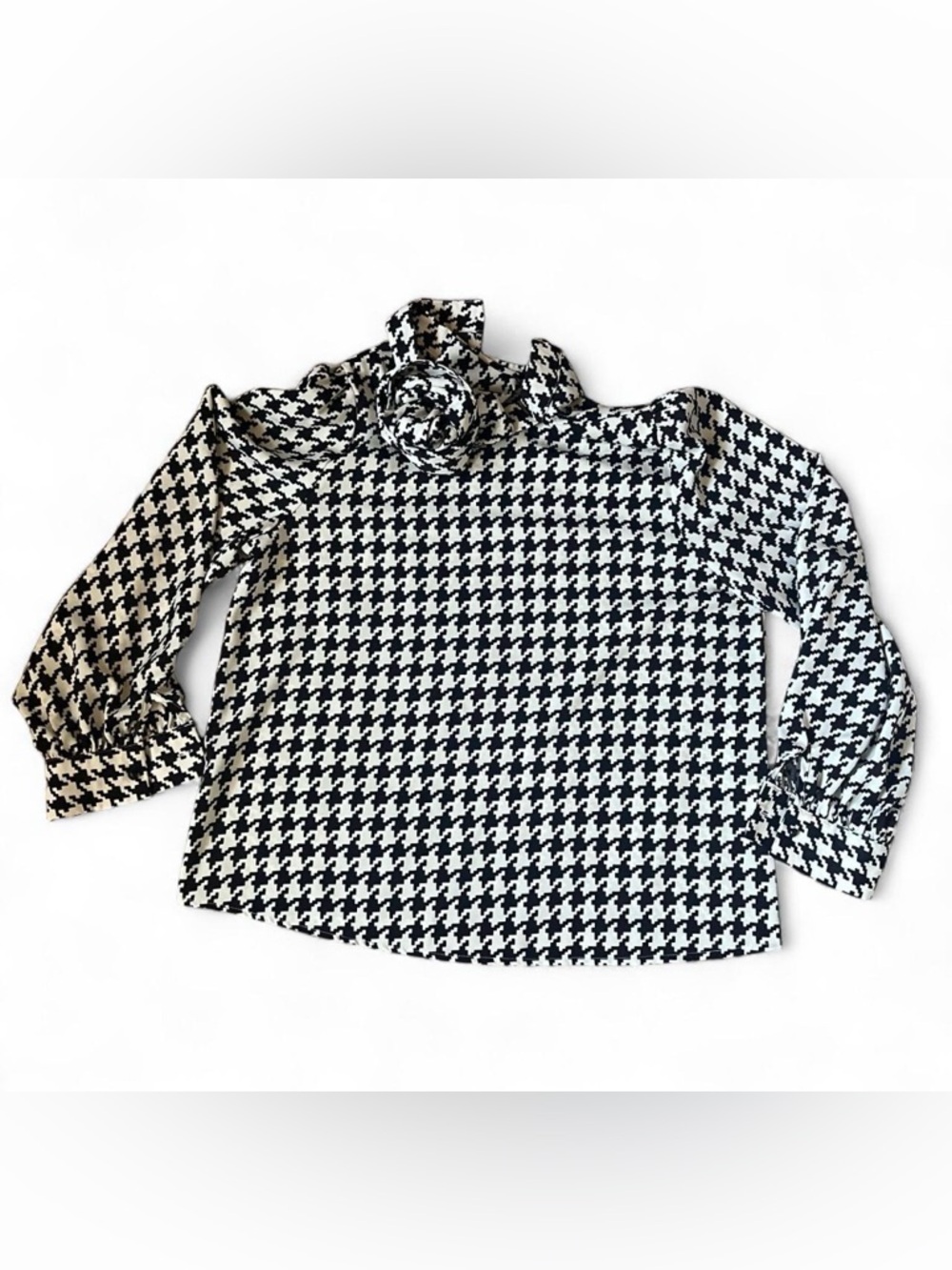 Black & White Houndstooth scarf neck Women's Top XL